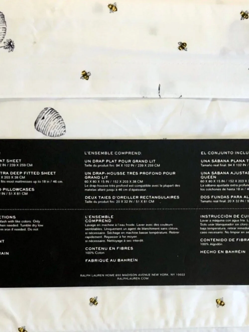 Ralph Lauren QUEEN Size Bees & Bee Hives Sheet Set    100% Percale Cotton